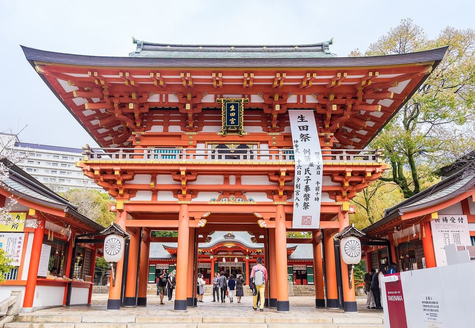Red Romon gate of Ikuta Shrine in Kobe