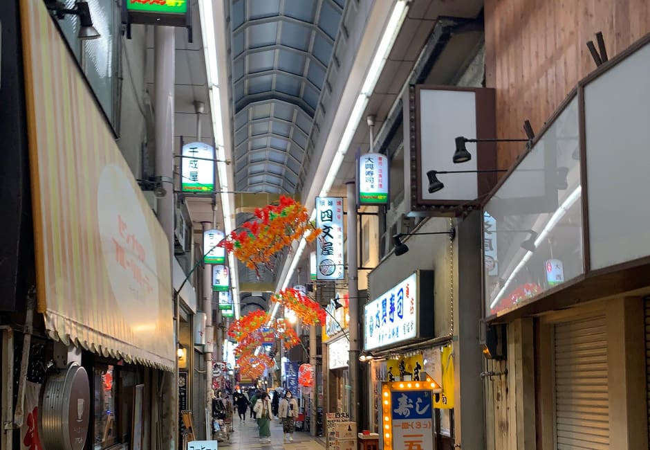 Covered Janjan Yokocho shopping lane in Shinsekai, Osaka
