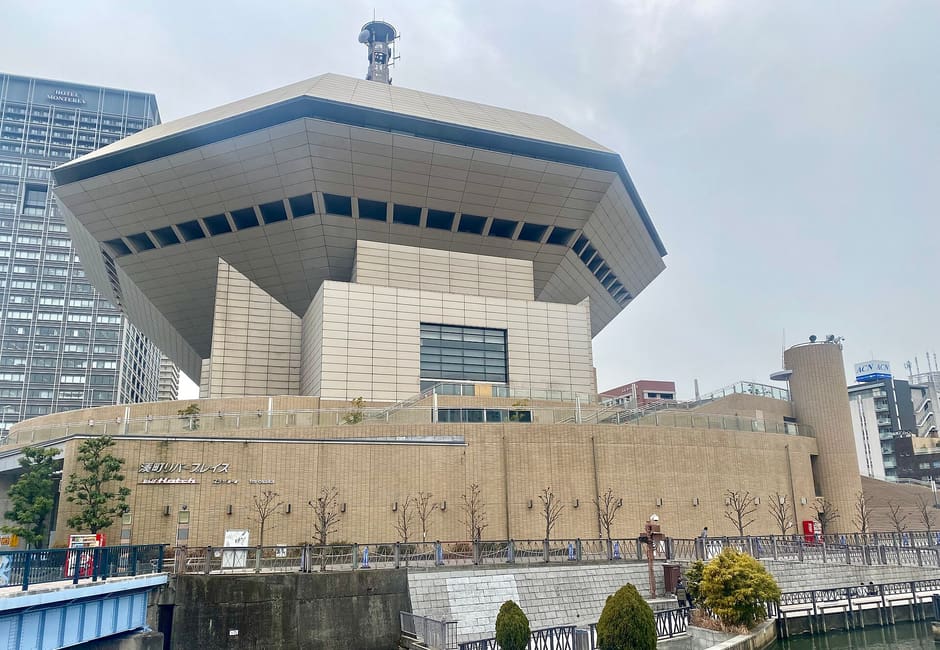 Namba Hatch hall in the Minatomachi River Place building beside the Dotonbori river, Osaka