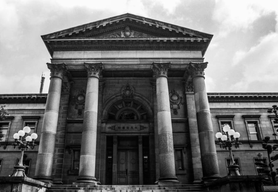 Neoclassical columned facade of the Osaka Prefectural Nakanoshima Library